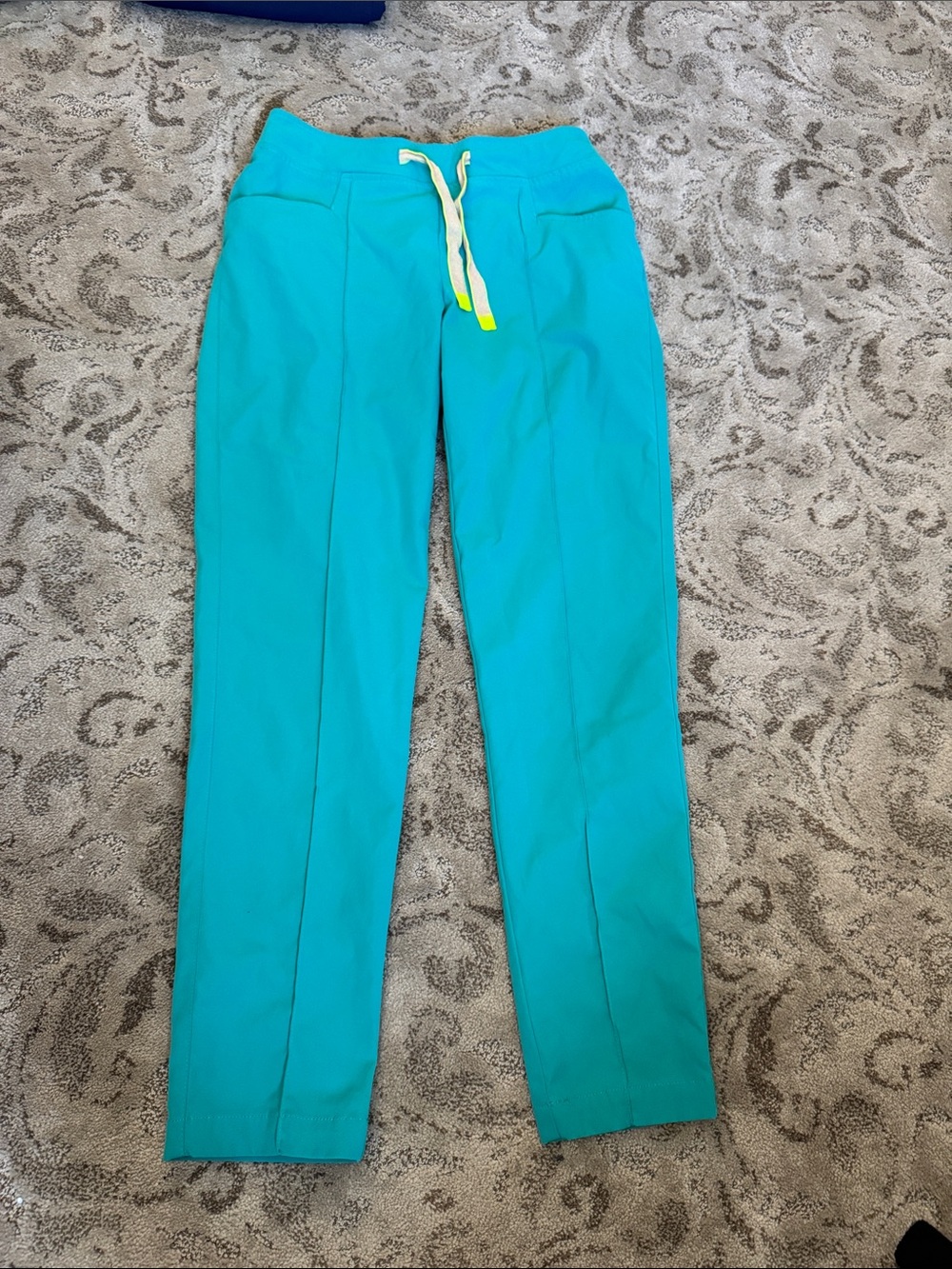 Bright Teal Drawstring Slim Pants